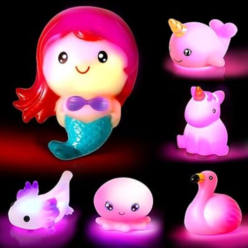 TOY Life 6 PCS Mermaid Light Up Bath Toys for Kids Ages 4-8, No Hole Glow Bath Toys for Kids, Baby Toddler Bath-Time, Easter Basket Stuffers for Kids Girls Boys, Ideal for Shower, Bathtub, Pool