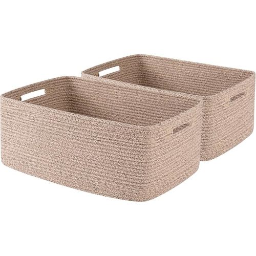 Large Storage Basket for Organizing, Woven Rope Basket for Shelves, Closet Organizer Bins for Clothes, Blanket, Toys, Baby Nursery Storage, 17.7" x 13" x 7.87", 2 Packs Brown