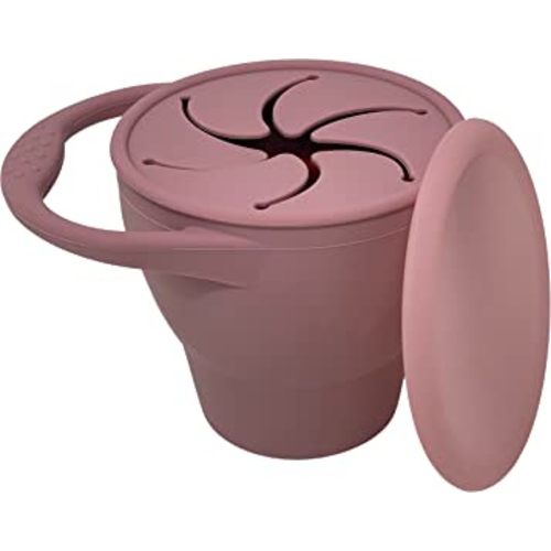 BraveJusticeKidsCo | Snack Attack Snack Cup | Collapsible Silicone Snack Container | Toddler and Baby Snack Catcher Lid (Dusty Rose)
