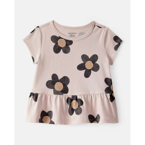 Baby Girl Flower Print Short-Sleeve Peplum Top - Tan - Carter's | Carter's