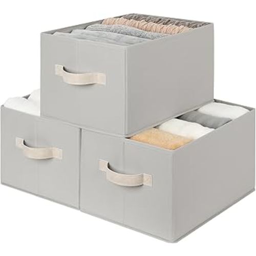 StorageWorks Storage Baskets for Shelves, Fabric Storage Bins, Closet Organization and Storage Baskets, Organizer Bins for Clothes, Light Gray, Large, 3-Pack