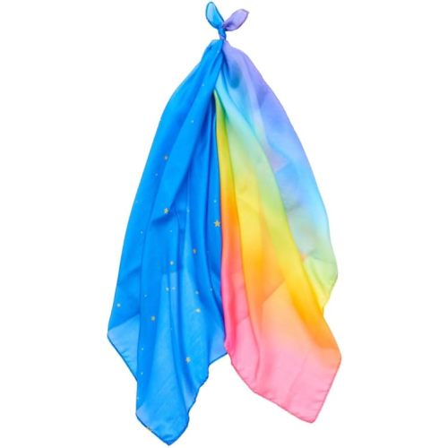 Sarah's Silks - Set of 2 Mini Playsilks, 100% Silk 21" Square Scarf for Dance, Movement and Pretend Play - Rainbow and Starry Night