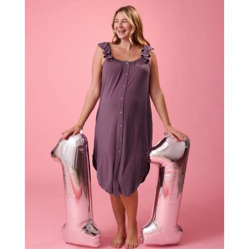 Ruffle Strap Labor & Delivery Gown | Burgundy Plum - Kindred Bravely