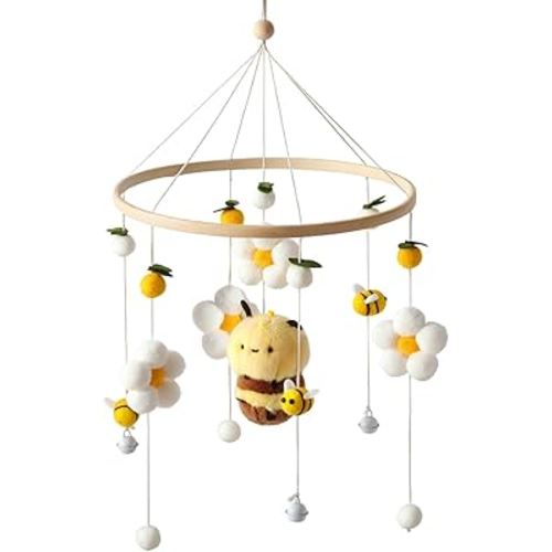 Crib Mobile for Boys and Girls, Baby Mobile for Crib, Bee and Flower Nursery Decor, Crib Hanging Toy for Newborn
