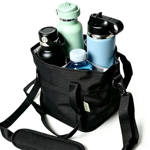 Insulated Drink Carrier Bag for 4 Cups, 2026 New No-Spill Car Drink Carrier Bag, Multiple Tumbler Carrier Caddy, Family Size 4 Compartment Drink Bag, Water Bottle Holder with Adjustable Strap (Black)