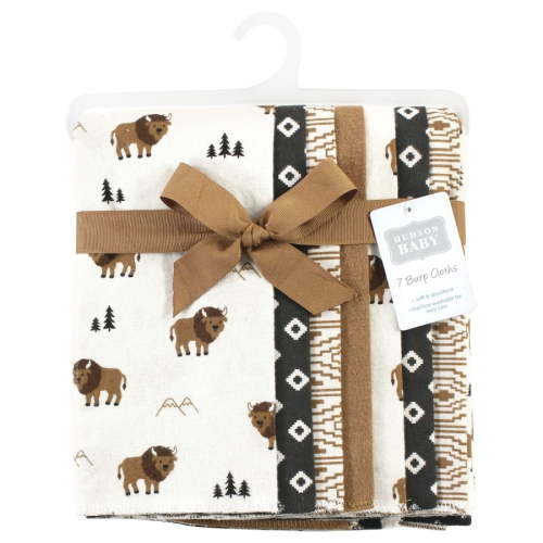 Hudson Baby Cotton Flannel Burp Cloths, Wild Buffalo 7 Pack, One Size