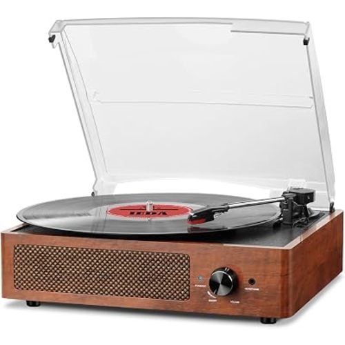 Vinyl Record Player Turntable with Built-in Bluetooth Receiver & 2 Stereo Speakers, 3 Speed 3 Size Portable Retro Record Player for Entertainment and Home Decoration(Orange)