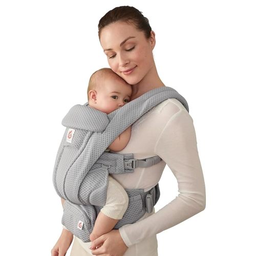 Ergobaby Omni Deluxe Baby Carrier for Newborn to Toddlers 0-48 Months | 4-Position Breathable Mesh Baby Carrier with Ergonomic Support, Storage Pockets, and Sun Hood, Fits 7-45 lbs, Pearl Grey