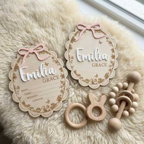 Personalized Wooden Baby Name Sign, Custom Birth Stats Plaque, Nursery Decor