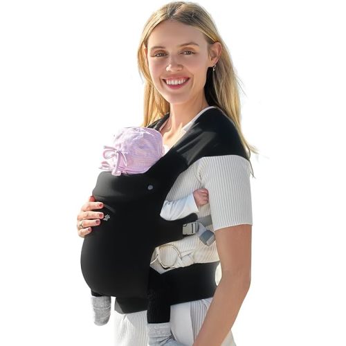GROWNSY Baby Carrier Newborn to Toddler, Cozy Baby Wraps Carrier, Ergonomic Newborn Carrier with Head Support, Black