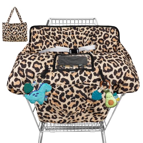 Shopping Cart Cover for Baby High Chair Cover Grocery Cart Cover for Baby Girl Boy Toddler Brown Leopard Print Portable Shopping Cart Cover with Safety Harness