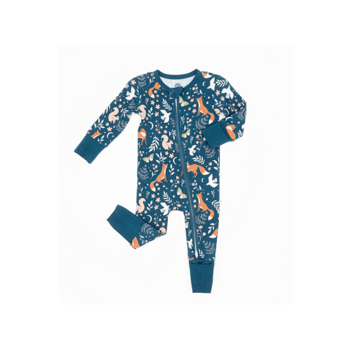 Alice Woodland Baby Bamboo Zip Romper - Convertible Feet | Bird & Bean