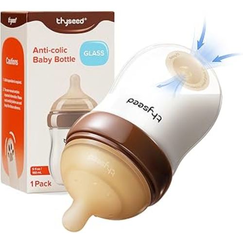 Thyseed Glass Natural Anti-Colic Baby Bottles | Newborn Breast Like Nursing Bottle for Breastfed Babies with Nipple(0-1 Months),5oz,1pack