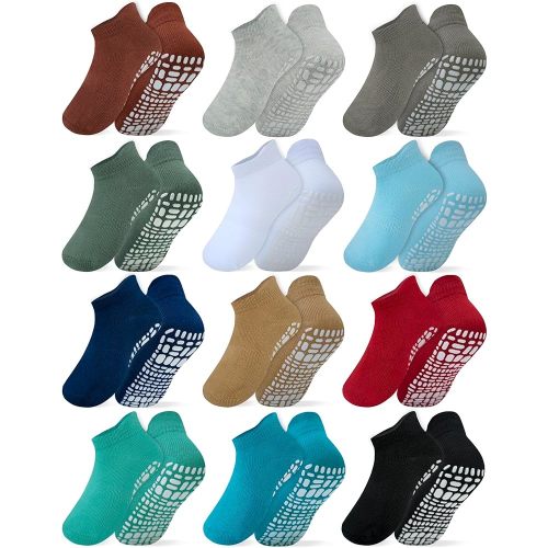 RATIVE Anti Slip Toddler Ankle Socks with Grips Non Skid Cotton Baby Socks for Boys & Girls