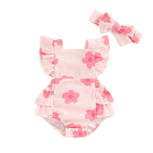 Hibabying Summer Baby Girl Clothes Fly Sleeve Ruffle Floral Romper Newborn Girls Jumpsuit Boho Cute Outfits