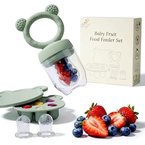 Silicone Fruit Feeder Pacifier & Breastmilk Popsicle Freezer Molds| Baby Food Storage Containers Breast Milk Ice Cubes for Baby Teething & Infant Self Feeding (Green)