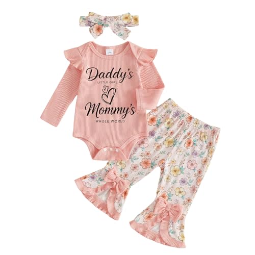 Newborn Baby Girl Clothes Long Sleeve Romper Pants Set Cute Outfit | Fall Winter Clothes, Crew Neck Bodysuit, Thanksgiving Baby Girl Outfit, Fly Sleeve Romper, Bottom Snap Closure, Clothing Set