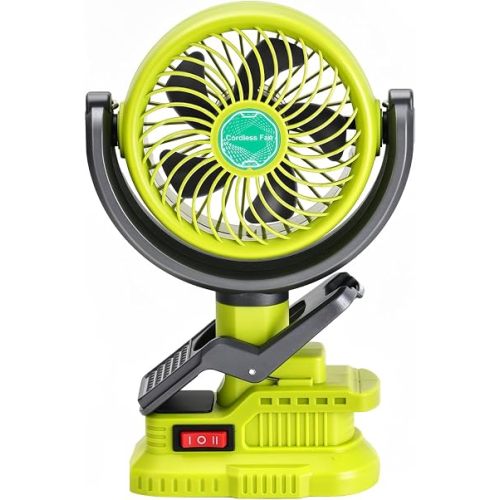 Battery Powered Fan Compatible with Ryobi 18V Battery,Oscillating Portable Clip Fan for Job Site Outdoor, Gifts for Men Dad (No Battery)