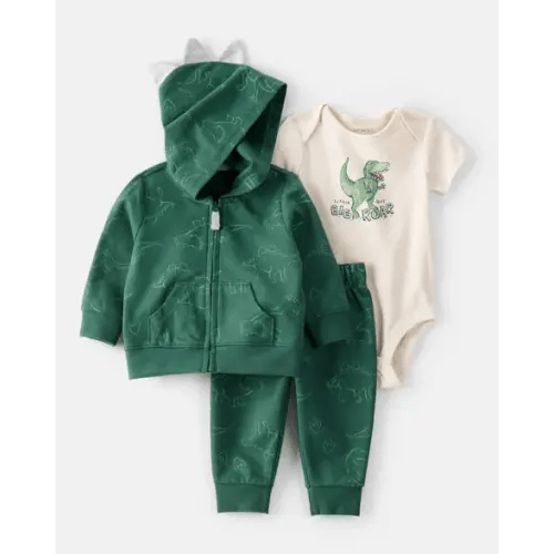 Baby 3-Piece "Little Guy Big Roar" Dinosaur Jacket Outfit Set - Green/Ivory - Carter's | Carter's