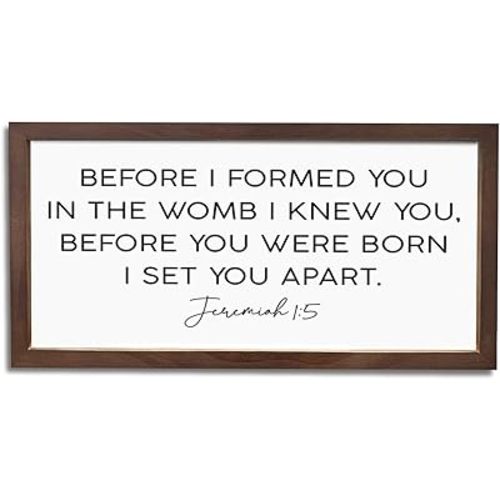 Religious Wood Signs, Farmhouse Wood Framed Sign 15×7.5×0.3 inches, Religious Artwork for Wall Decoration, Home Church Decor, Bible Verse Decor, Scripture Jeremiah 1:5 Sign