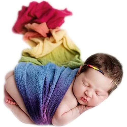 Coberllus Newborn Baby Photography Props Boys Girls Seven-Color Rainbow Wrap Blanket Swaddle Photo Props Posing Set (Multi)