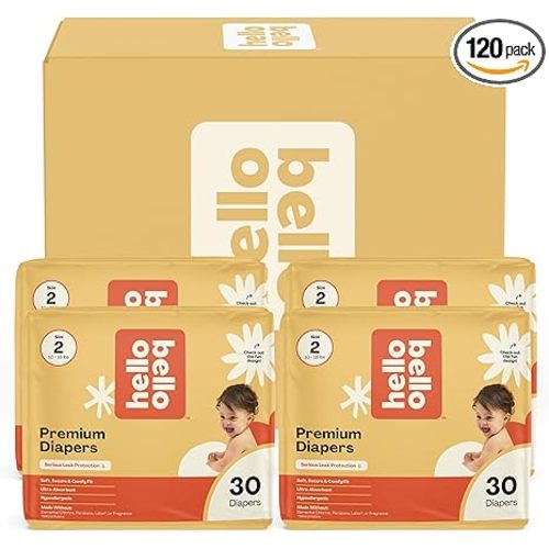 Hello Bello Diapers, Size 2 (10-16 lbs) Superstars - 120 Count Value Pack of Premium Disposable Baby Diapers, Hypoallergenic with Soft, Cloth-Like Feel