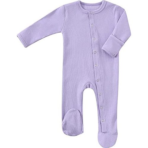 KISBINI Baby Footed Pajamas with Mitten Cuffs Unisex Cotton Snap-up Romper Jumpsuit Sleep and Play 0-12 Months Footies