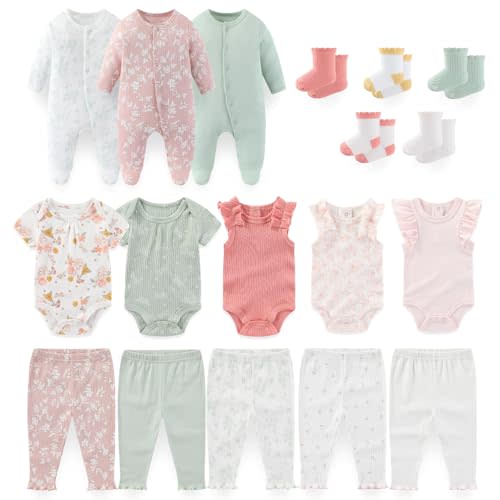 falianni Baby Boy Girl 18 Pack Layette Set Cotton Infant Unisex Clothes and Accessories New born Essentials Clothing Sets