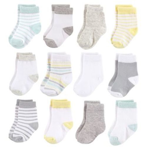 Hudson Baby Infant Cotton Rich Newborn and Terry Socks, Neutral Stripe, 12-24 Months