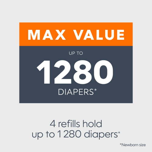 Diaper Genie Essentials Round Refills, Unscented, Holds up to 1280 Newborn Diapers, 4 Pack