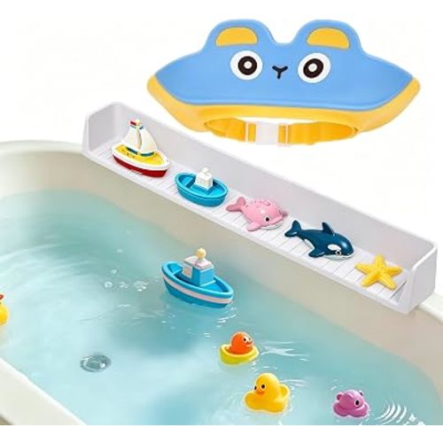 Bathtub Splash Guard for Kids, 2-in-1 Bath Toy Organizer Tub Shelf