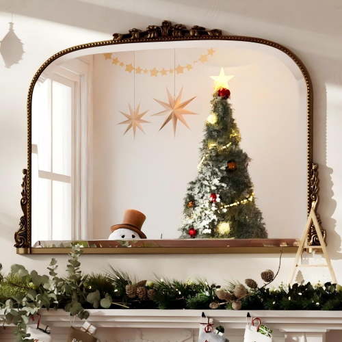 BEAUTYPEAK 36"x 27" Arched Vanity Mirror Vintage Decor Mirror Wall Mounted, Antique Bronze