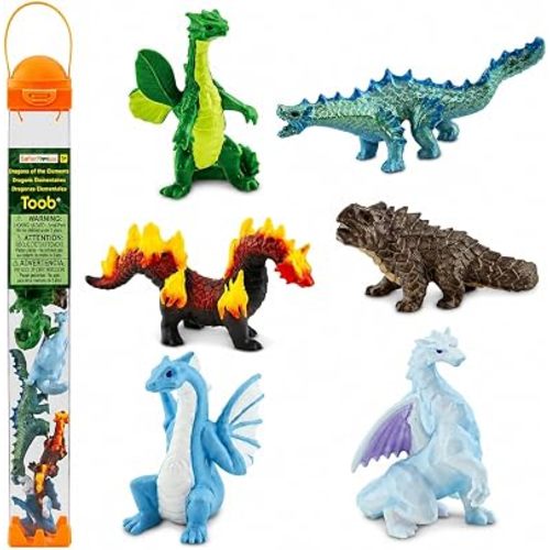 Safari Ltd. Dragons of the Elements TOOB - 6 Miniature Elemental Dragon Figurines - Fantasy Toy Set for Boys, Girls and Kids Ages 3+