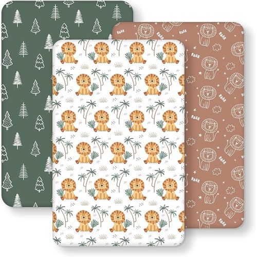 FIEMOL Baby Bedside Bassinet Sheets Fitted, 33”x20” Compatible with Baby Delight Dream On Me & Most Rectangle Bedside Sleeper Bassinet Mattresses, Super Soft Microfiber Brown Lion