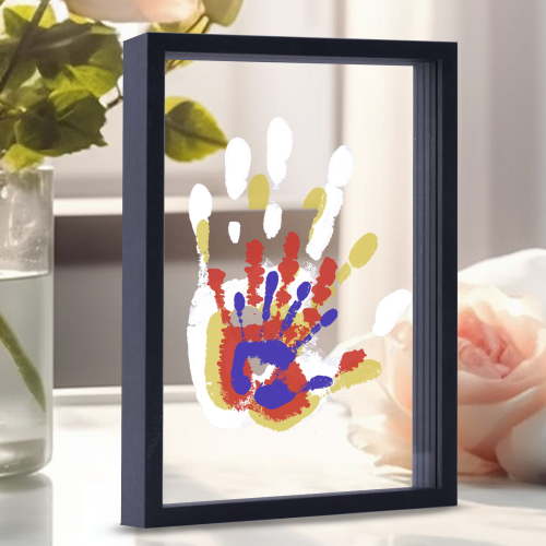 Family Handprint Kit, DIY Craft Keepsake Wood Frame, Endless Gift Set, 4 Transparent Sheets - Black
