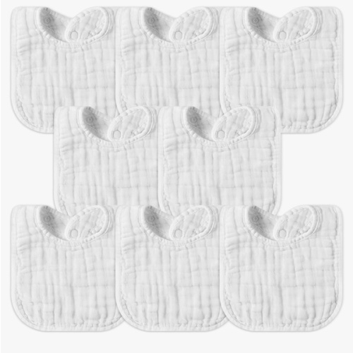 GROBRO7 8Pcs Muslin Baby Bibs Soft Cotton Adjustable Snap Drool Bib Absorbent Breathable Feeding Bibs for Teething Drooling