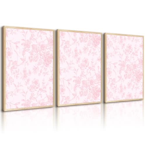 Pink Flower Wall Art Chinoiserie Floral Canvas Wall Decor Aesthetic Wall Art Watercolor Botanical Prints Vintage Flower Pictures Pink Floral Posters for Living Room Bedroom 12x16x3 Inch Unframed