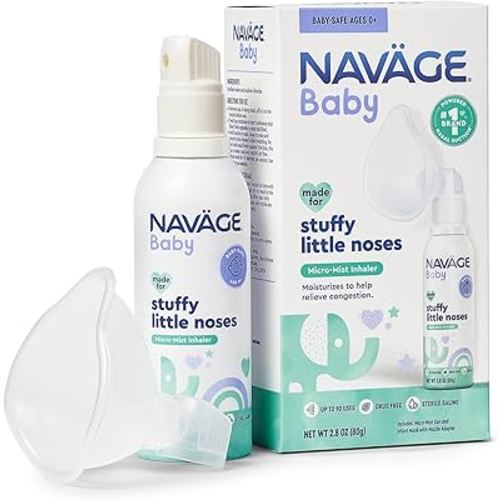 Navage Baby Micro-Mist Saline Inhaler - Saline Nasal Spray for Congestion Relief - Pediatrician Endorsed Baby Nasal Spray w/Mask & Quiet, Continuous Mist (2.8 oz)