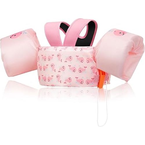 MoKo Swim Arm Band for Kids 20-30-40-50lbs, Clearance Toddler Swim Vest Cute Cartoon Swimming Wings Pool Floats Sleeve Children Water Sports Learning Swim Training Equipment, Pink Whale