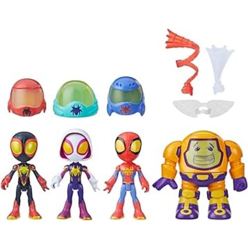 Spidey and his Amazing Friends Marvel Web-Spinners Gear Up for Adventure 4-Pack, 4-Inch Action Figures with 6 Accessories, Super Hero Toys for Kids 3+