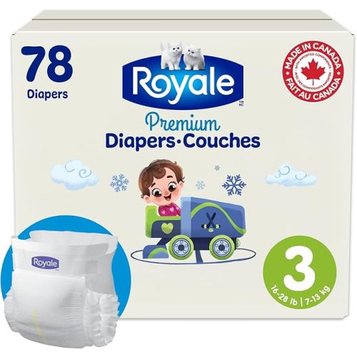 Royale Premium Diapers, Size 3 (16-28 lb), 78 Count, Disposable Baby Diapers