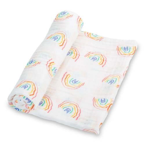 LollyBanks Rainbow Dreams Baby Muslin Swaddle Blanket, 100% Cotton, 47"x47", Unisex for Boys and Girls, 1 Pack