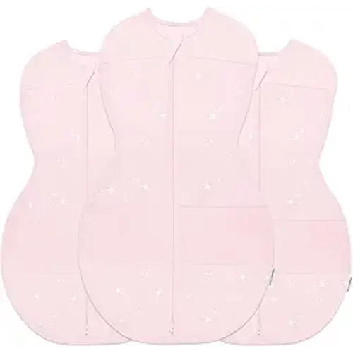Happiest Baby Sleepea 5-Second Swaddle - 100% Organic Cotton Baby Swaddle Blanket - Doctor Designed Promotes Healthy Hip Development - 3-Pack Newborn Bundle (Rose Stars, 2 x Small, 1 x Medium)