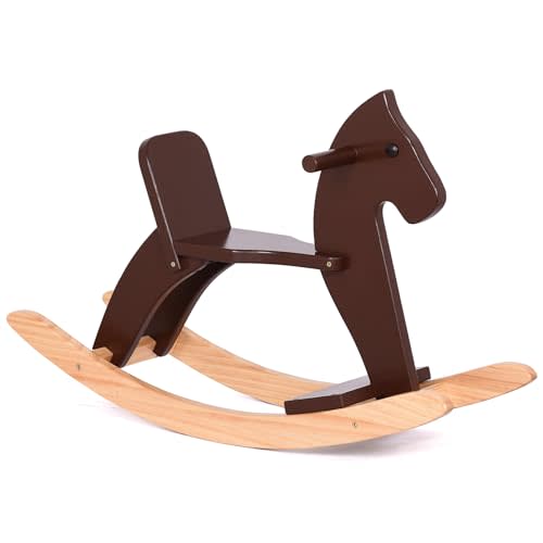 Rocking Horse Baby Ride On Toy for Kids Wooden Classic Design with Pedal and Safe Backrest Ideal Gift for Toddlers (Classic, Espresso)