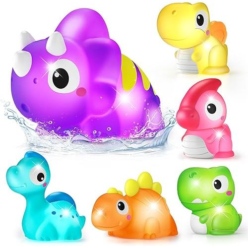 6 Packs Dinosaurs Light Up Bath Toys for Kids Ages 1-3, Water-Activated Toys Flash & Change Color, Bathtub Toys for Toddlers 2-4, Pool Floating Toys for 1 2 Year Old Boy Girl Gifts