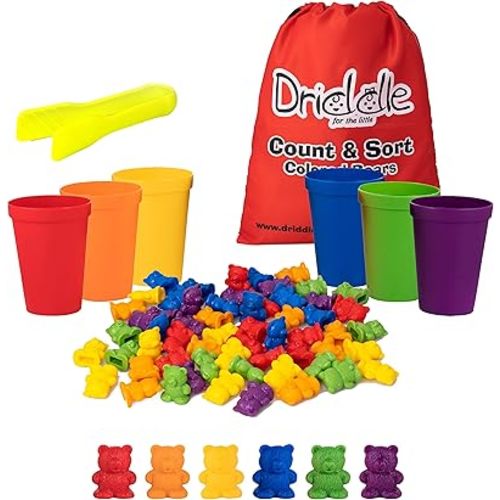 Colorful Counting Bears with Matching Cups - 60 Bears - Sort, Count & Color Recognition Learning Toy for Toddler & Kids - Montessori Education - Preschool Game