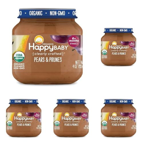 Happy Baby Organic Stage 2 Pears & Prunes Baby Food, 4 OZ (Pack of 5)