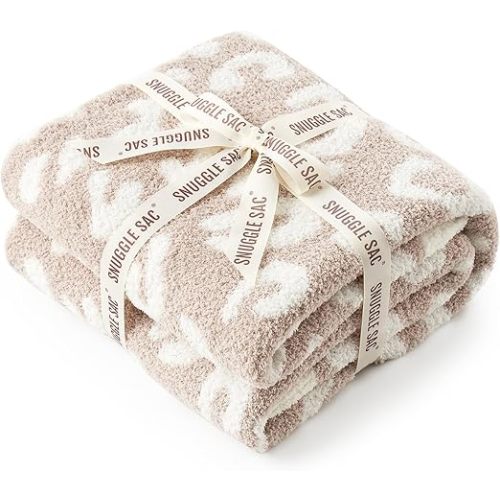 Snuggle Sac Leopard Throw Blanket for Couch Bed Sofa 50x60 inches, Reversible Beige Leopard Blanket Ultra Soft Cozy Blankets for Women Mothers Birthday Gifts