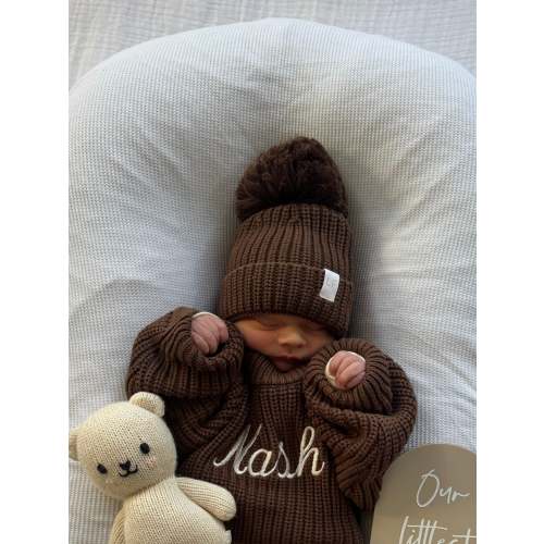 Knitted Pom Beanie | Chocolate – Little and Fern