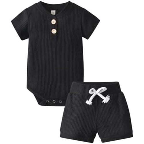 Newborn Infant Baby Boy Summer Clothes Outfit Solid Color Short Sleeve Romper Shirts Shorts Sets